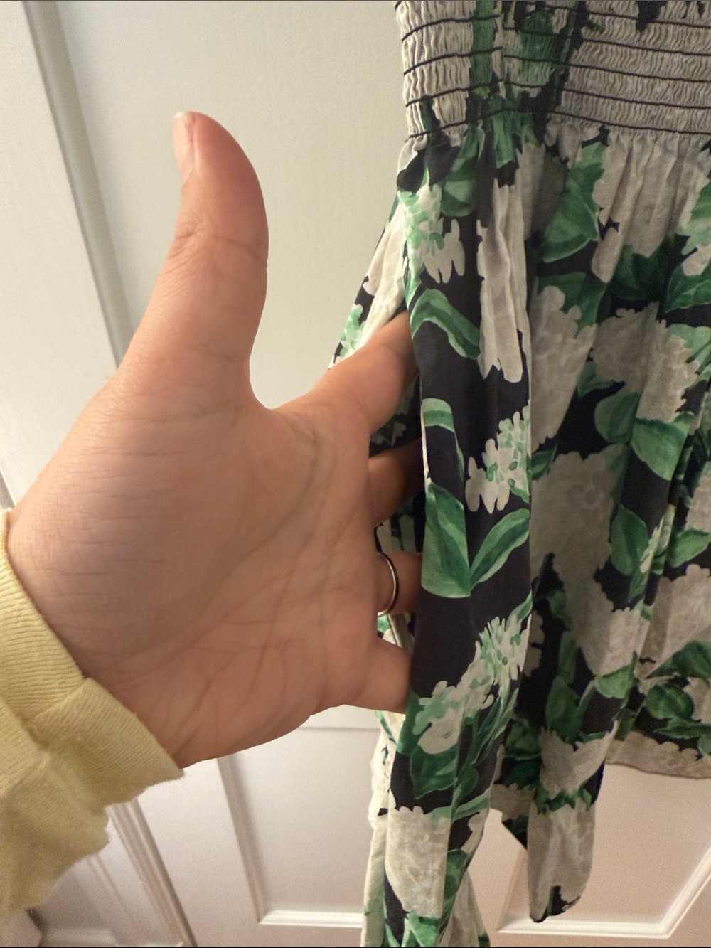 Hill House Black, Creamy White & Green Floral Smocked Mini Dress - Picture 4 of 4
